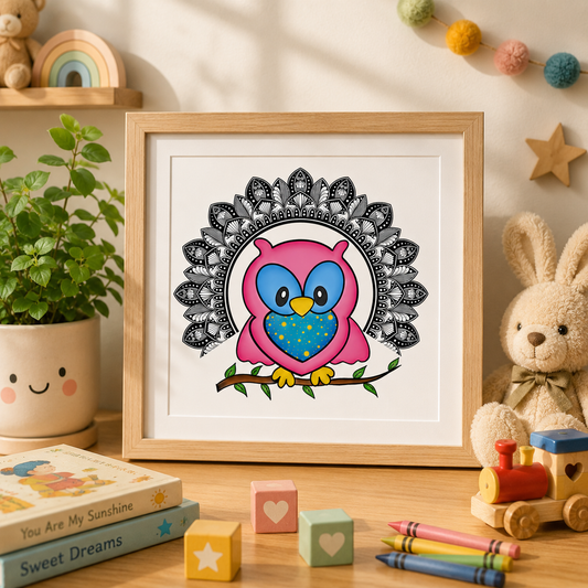 Whimsical Owl Mandala Digital Print