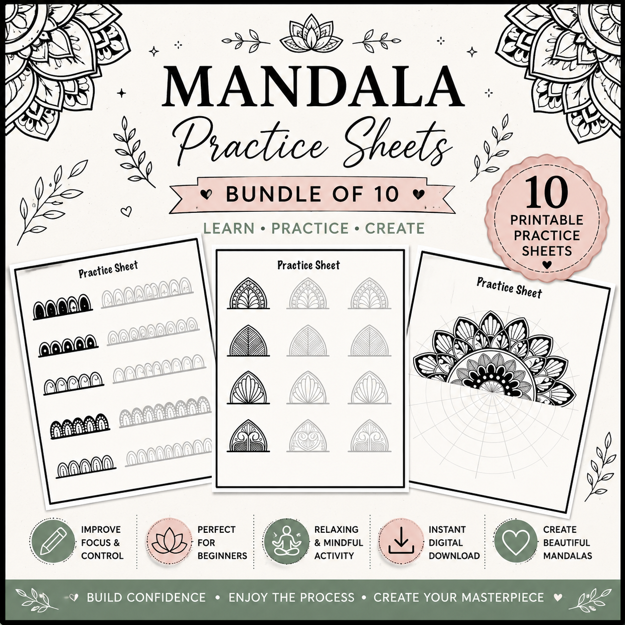 Mandala Practice Sheets Bundle - Learn & Create
